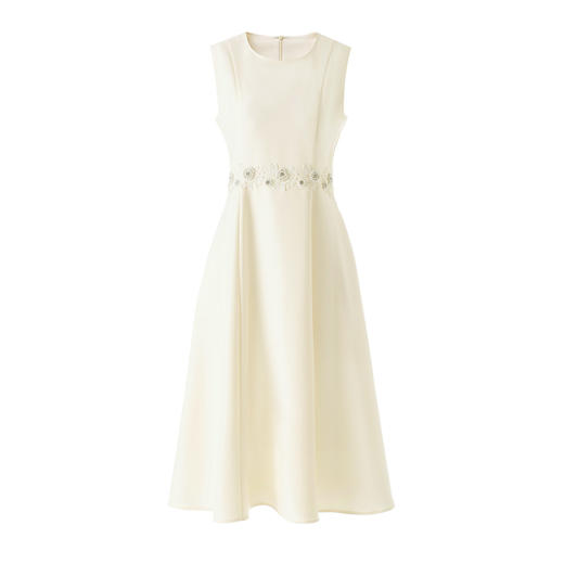 「高货wl」全新升级【铂金会员358/天猫479/差价121】(03348)洛诗琳重工腰部钉珠刺绣连衣裙2026夏季圆领通勤收腰A字裙 商品图4