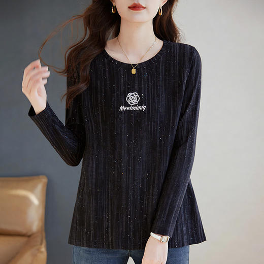 长袖T恤女士2026春季新款胖mm遮肉显瘦圆领内搭上衣宽松休闲大码 商品图2