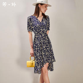 【不规则裙摆】芳外新款夏季小雏菊碎花高腰修身连衣裙0720