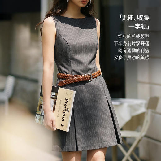 马登灰色轻职场西装瑞秋裙子知识分子无袖背心收腰连衣身长裙女夏 商品图2