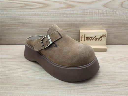 2025豪行春夏款正品真皮勃肯鞋时尚休闲厚底包头女拖鞋25230099 商品图3