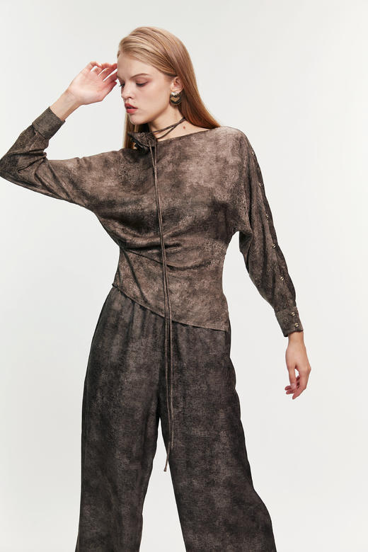 SAFICOO 优雅气质 蝙蝠袖连肩真丝衬衣 商品图1