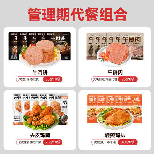 【新品集合 开袋即食】 袋鼠先生管理期代餐组合 牛肉饼+午餐肉+去皮鸡腿+轻煎鸡排 商品图1