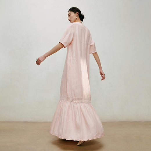 【林栖设计小店】漫芳华|肉粉色花边温柔百搭宽松2026夏新款立领连衣裙1962092 商品图3