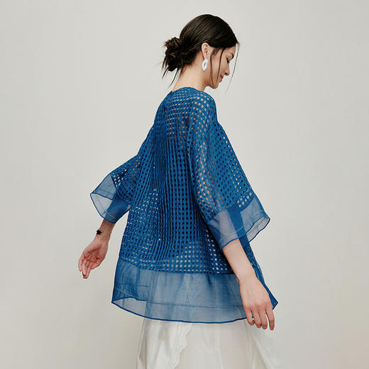 【林栖设计小店】植物染色|手工钉花格纹绣花新中式2026夏新款衬衣两件套1962191B 商品图3