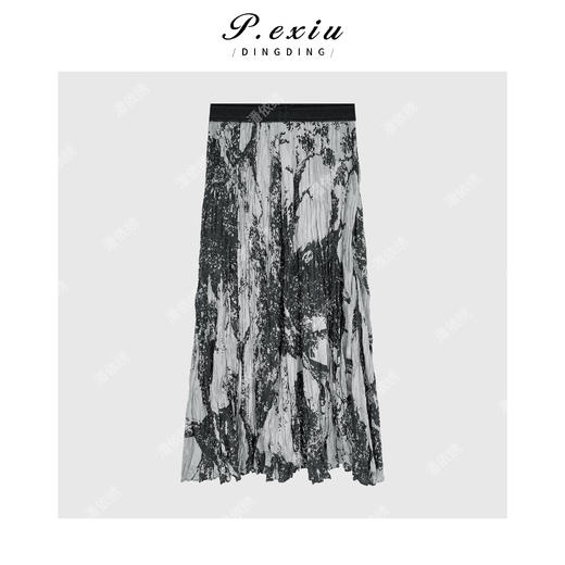 【水墨诗意】国风泼墨印染压褶气质半身裙 M8837 商品图2