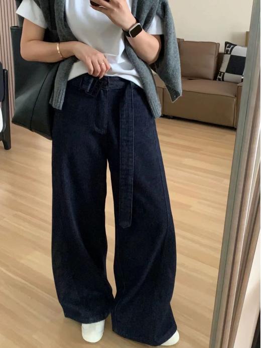 F0327118气质带腰带牛仔弯刀裤女遮胯显瘦梨形裤镰刀裤拖地裤 商品图9
