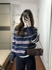 F0327110慵懒随性藏青底色拼色条纹圆领针织开衫毛衣 商品缩略图11