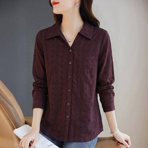 翻领长袖衬衫女春秋季新款大码遮肉显瘦气质宽松舒适百搭胖mm上衣 商品图1