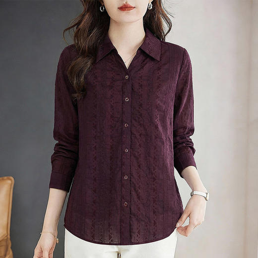 翻领长袖衬衫女春秋季新款大码遮肉显瘦气质宽松舒适百搭胖mm上衣 商品图4