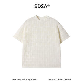 SDSA男装2026新款高贵轻奢潮牌镂空格子圆领短袖T恤高街百搭上衣