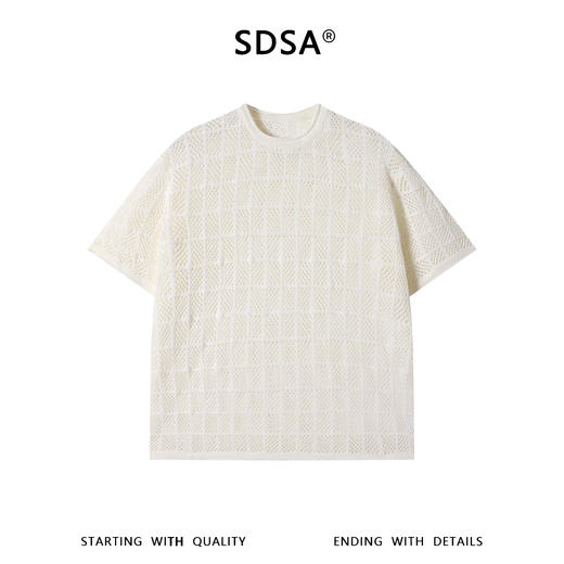 SDSA男装2026新款高贵轻奢潮牌镂空格子圆领短袖T恤高街百搭上衣 商品图0