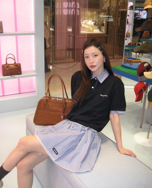 缪缪 新品26Ss新款拼接条纹翻领POLO衫 商品图8