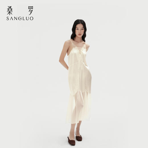 蕾丝回潮』桑罗交叉性感真丝吊带裙100%桑蚕丝女真丝睡裙可外穿 商品图3