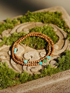 绿松小花老山檀手串