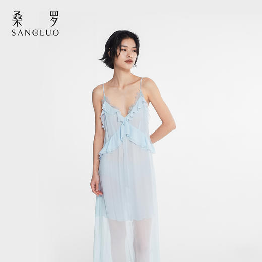 月光倾泻』桑罗蕾丝拼接吊带长裙100%桑蚕丝女真丝睡裙可外穿 商品图3