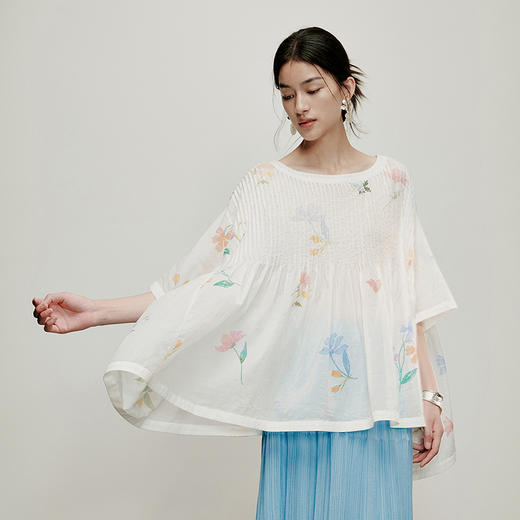 【林栖设计小店】手工绣花|婴儿棉压褶肌理感2026夏新款印花衬衣两件套1962140 商品图5