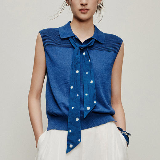 【林栖设计小店】植物染色|手工深蓝色（配领带）修身2026夏新款无袖毛织上衣1962049 商品图2