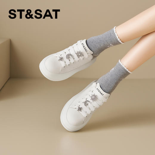 星期六26春新款时尚钻饰百搭厚底小白鞋SSE1112C4M 商品图2