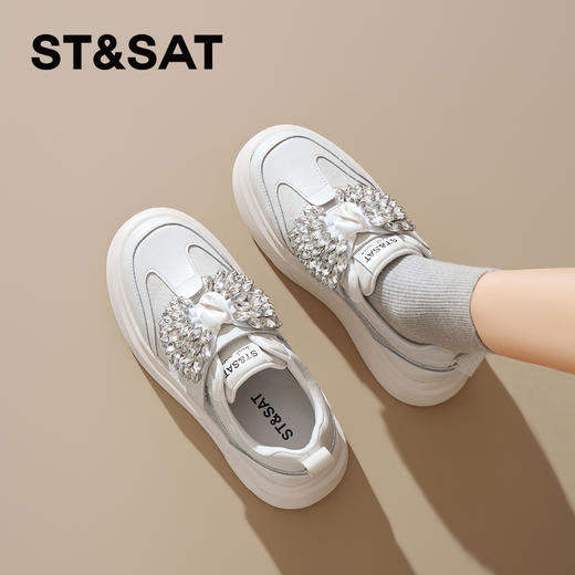 星期六26春新款闪钻蝴蝶结厚底增高休闲鞋SSE1112CWF 商品图7