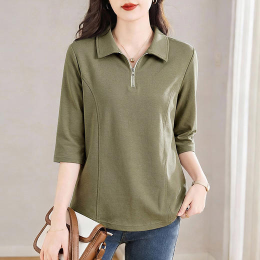 纯棉七分袖翻领polo体恤衫2026春夏新款胖mm遮肉显瘦宽松大码上衣 商品图2