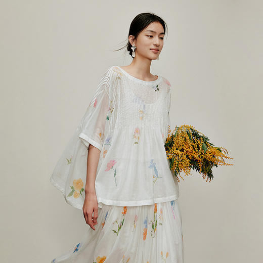 【林栖设计小店】手工绣花|婴儿棉压褶肌理感2026夏新款印花衬衣两件套1962140 商品图8