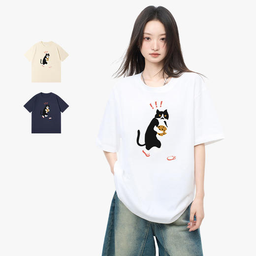 【59元2件】男女同款230g日系重磅短袖t恤男夏季潮牌宽松纯棉印花上衣T恤 商品图2