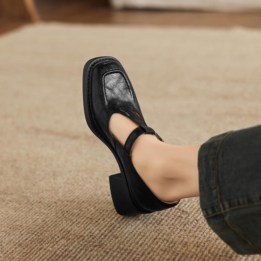 阿么手工女鞋春季丁字扣真皮玛丽珍单鞋2026新款英伦风小皮鞋6CM 商品图3