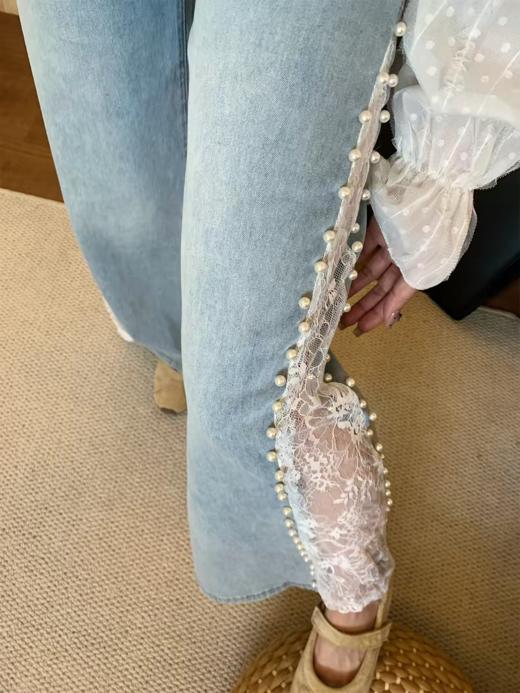<曾小咸推荐>钉珠拼接蕾丝天丝牛仔裤 日常189 活动159 ！！【预售款，预计3-15天发货】 商品图4