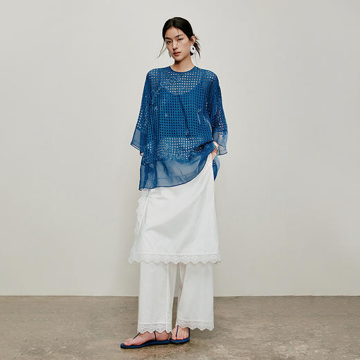 【林栖设计小店】花影流光|纯棉优雅百搭镂空花边拼接2026夏新款阔腿裤子1962137 商品图1