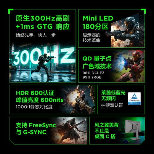 【FFALCON雷鸟】雷鸟全新F6节能版 24.5英寸 原生300Hz QD-MiniLED专业电竞显示器 HDR600 护眼旋转升降电脑显示屏 R25Q61-FHD-JN 商品图1