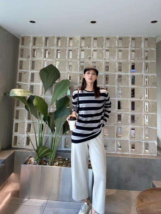 【条纹控】噢蜜ooomeooo三醋酸藏青条纹宽松套头衫 商品图8