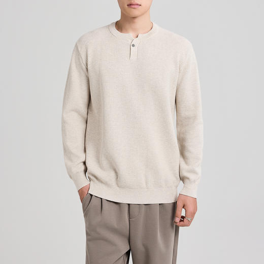 墨麦客男装一粒扣圆领毛衣男新款简约基础男士针织衫22001 商品图2