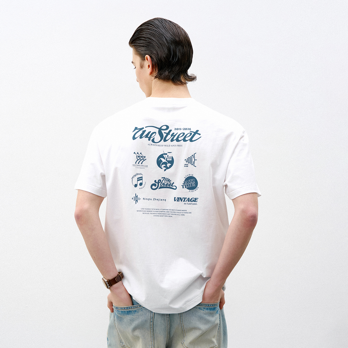 714street爵士乐主题印花短袖T恤