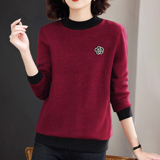 圣诞红色女士毛衣半高领打底衫秋冬季新款中年妈妈上衣大码针织衫 商品图1