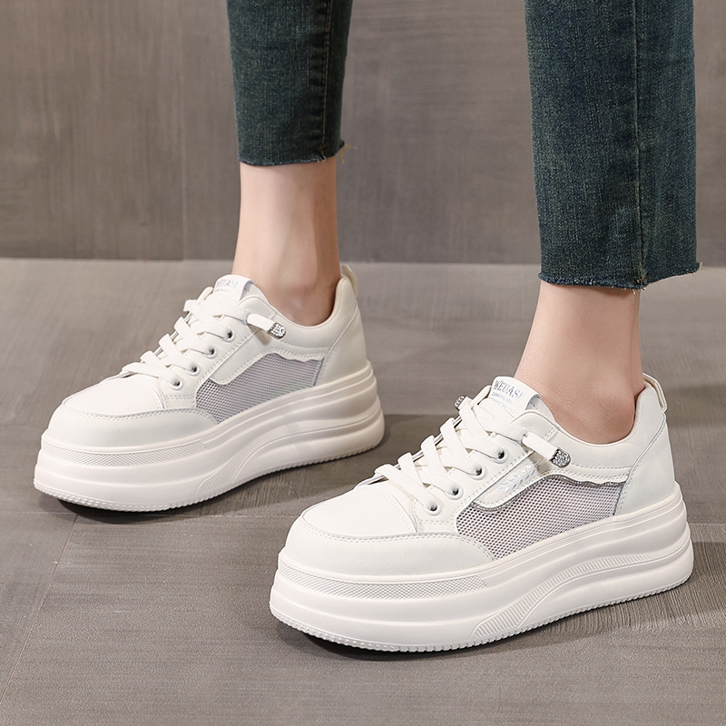 时尚厚底增高圆头前绑带休闲真皮鞋