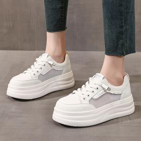 时尚厚底增高圆头前绑带休闲真皮鞋