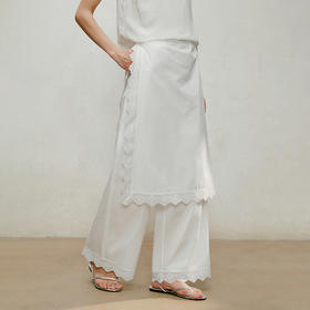 【林栖设计小店】花影流光|纯棉优雅百搭镂空花边拼接2026夏新款阔腿裤子1962137