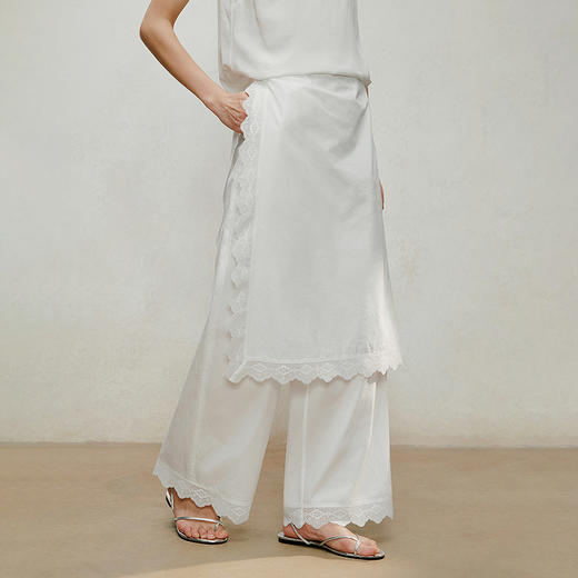 【林栖设计小店】花影流光|纯棉优雅百搭镂空花边拼接2026夏新款阔腿裤子1962137 商品图0
