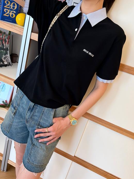 缪缪 新品26Ss新款拼接条纹翻领POLO衫 商品图4