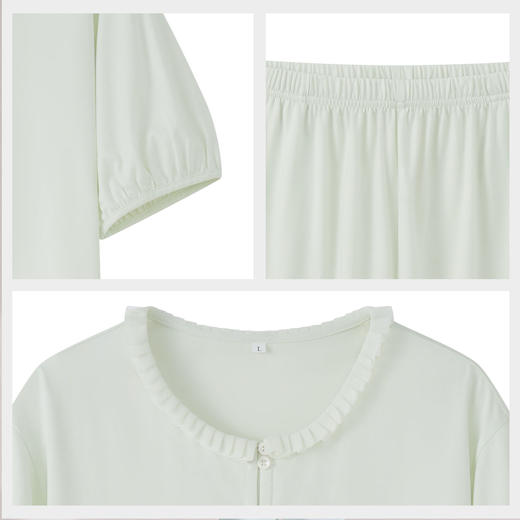 【7.5折限时特惠】【秀黛】女圆领简雅短袖套装棉丝滑呵护女士夏季睡衣家居服套装W2551033T【门店同款】 商品图4