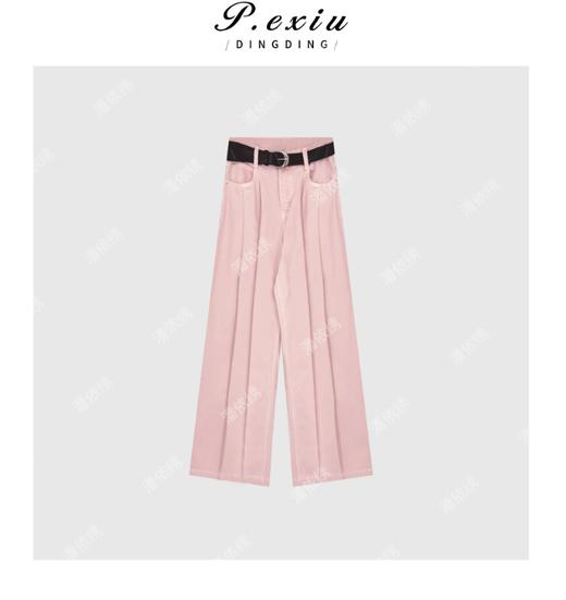 03-5潘依绣丁丁宠粉夏季新款显瘦褶皱纯色高腰直筒宽松阔腿裤W1915 商品图0