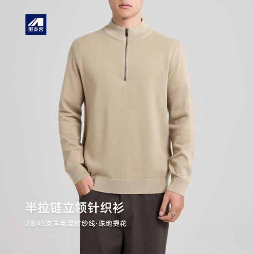 墨麦客美丽诺羊毛混纺针织衫新款半拉链立领毛衣男21992 商品图0