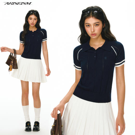 Ariseism 美式复古POLO领针织短袖上衣女夏季新款上衣 商品图0