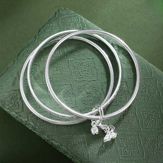 子佩集【翩跹铃华】银S999手镯【SZ009319】三个圈蝴蝶花苞2602 商品图0