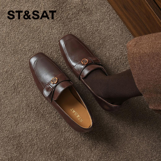 星期六26春新款英伦风山茶花粗跟乐福鞋SSE1112C9B 商品图6