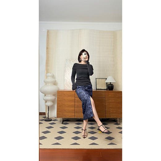 面纱 双层面料100真丝+100棉 H型包臀半裙 藏青碎花小众款 商品图4