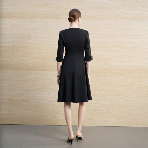 IWY/轻奢黑色连衣裙女七分袖单排扣收腰显瘦西装裙职业通勤长裙 6Q07 商品图4
