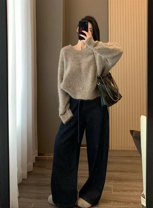 F0327118气质带腰带牛仔弯刀裤女遮胯显瘦梨形裤镰刀裤拖地裤 商品图11