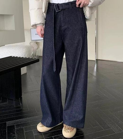 F0327118气质带腰带牛仔弯刀裤女遮胯显瘦梨形裤镰刀裤拖地裤 商品图14